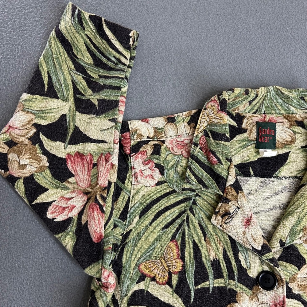Garden Gear Jacket Womens S/M Black Tropical Floral Tapestry Button Front Blazer - Picture 2 of 8